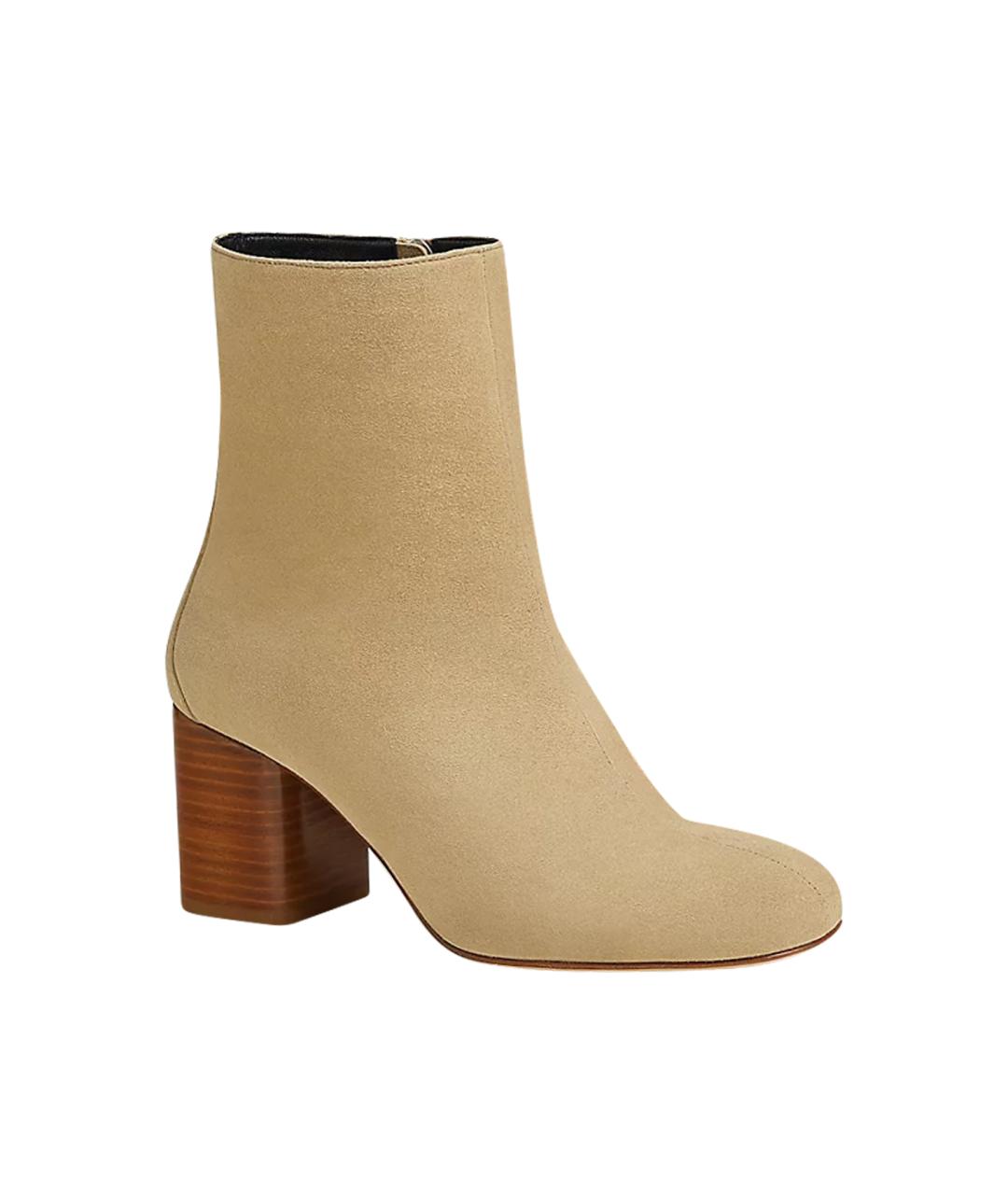 HERMES Бежевые замшевые ботильоны, фото 1