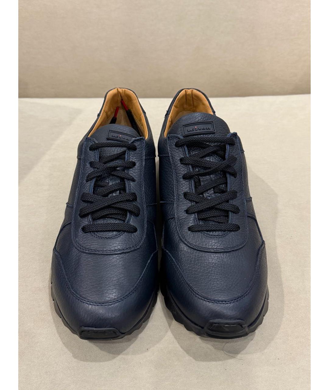 KITON Темно-синие кожаные низкие кроссовки / кеды, фото 2