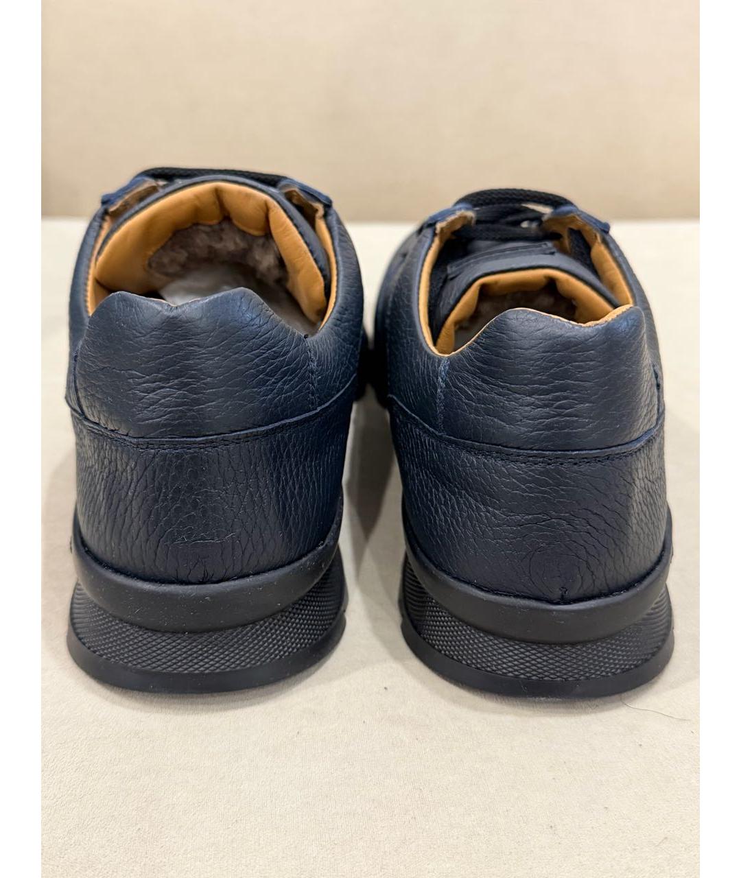 KITON Темно-синие кожаные низкие кроссовки / кеды, фото 4