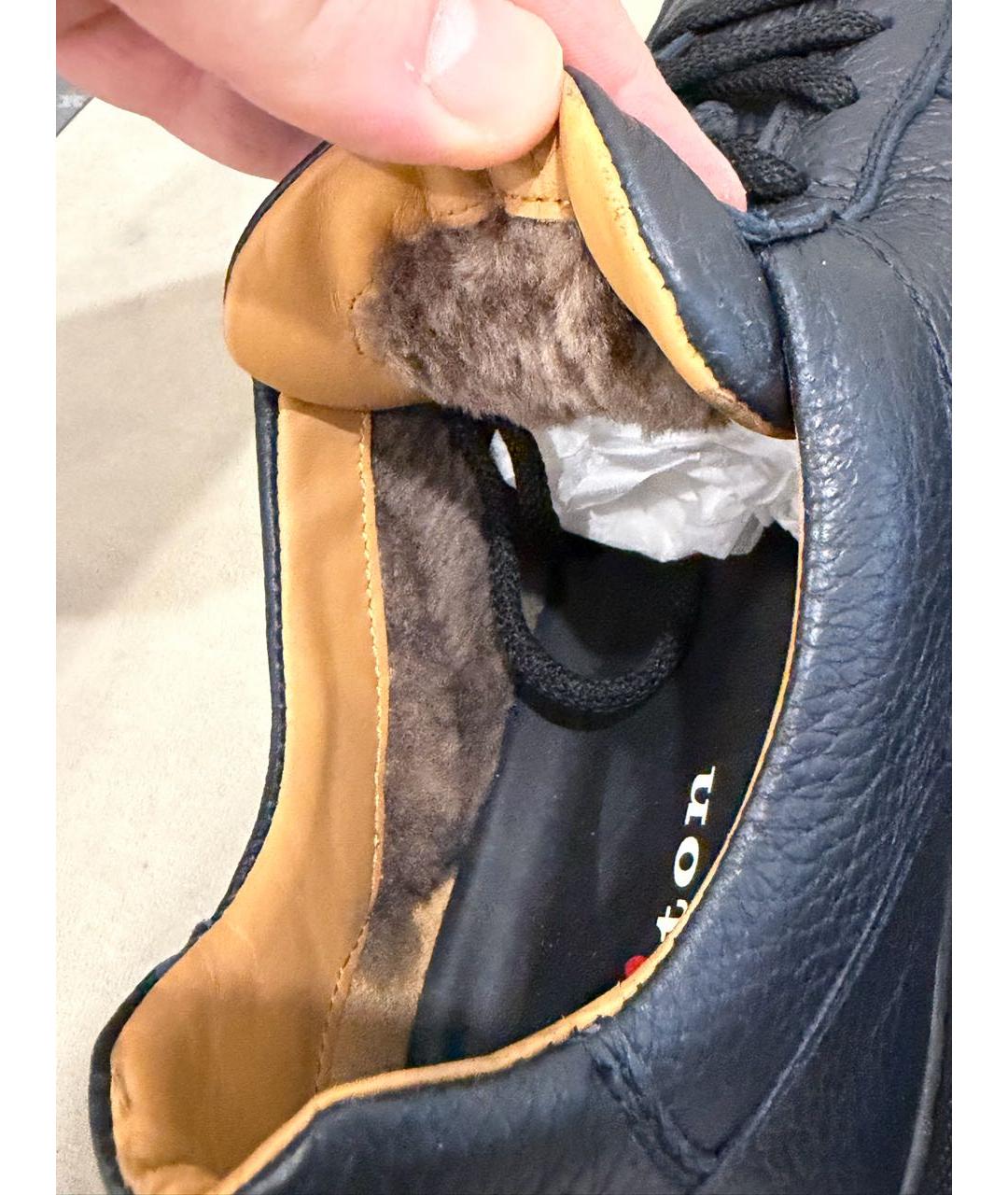 KITON Темно-синие кожаные низкие кроссовки / кеды, фото 6