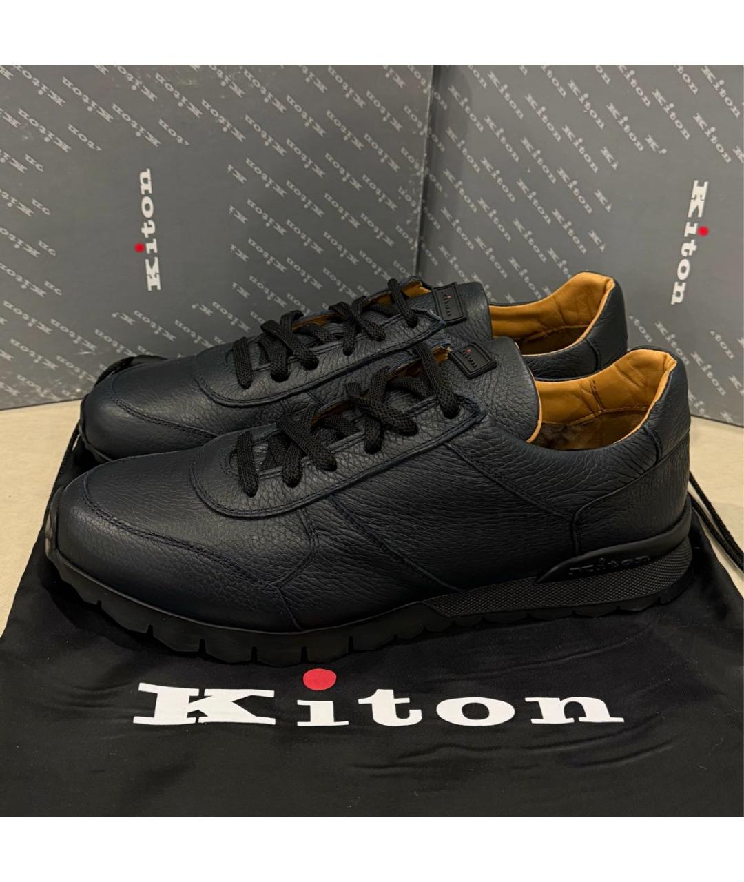 KITON Темно-синие кожаные низкие кроссовки / кеды, фото 7