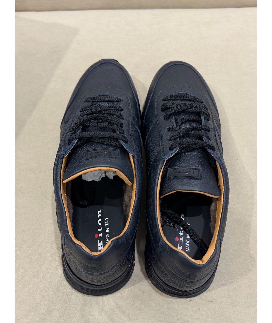 KITON Темно-синие кожаные низкие кроссовки / кеды, фото 3