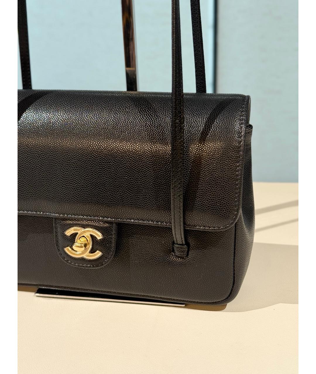 CHANEL Черная кожаная сумка с короткими ручками, фото 5