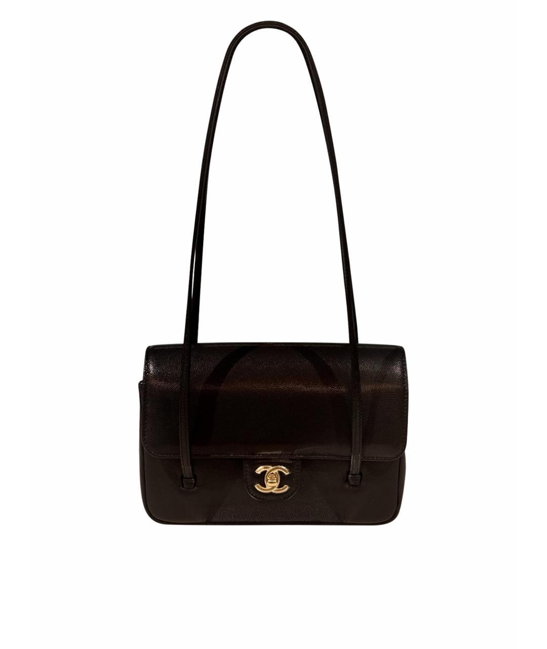 CHANEL Черная кожаная сумка с короткими ручками, фото 1