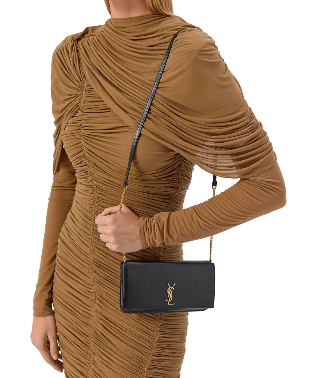 SAINT LAURENT Черная кожаная сумка через плечо, фото 2