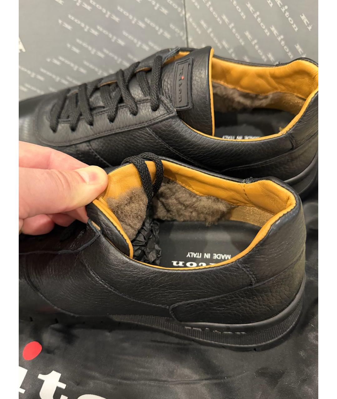 KITON Черные кожаные низкие кроссовки / кеды, фото 6