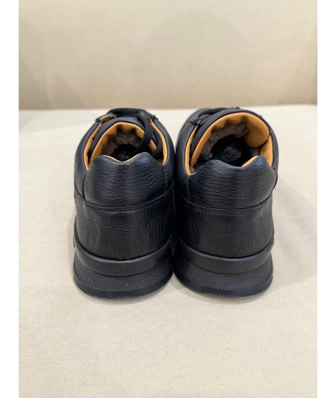 KITON Черные кожаные низкие кроссовки / кеды, фото 4