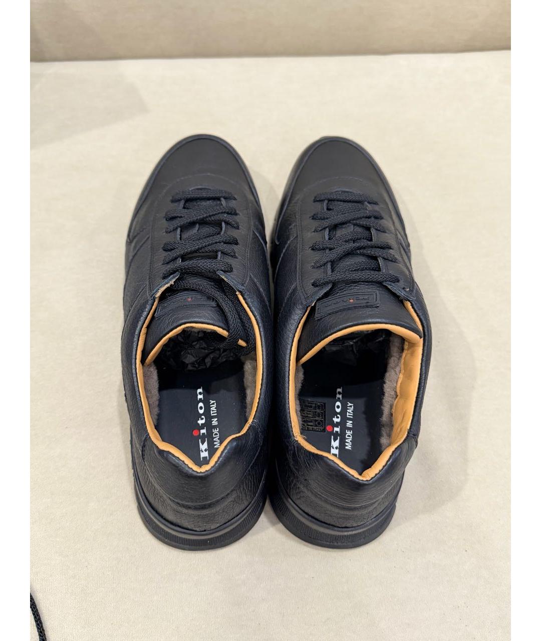 KITON Черные кожаные низкие кроссовки / кеды, фото 3
