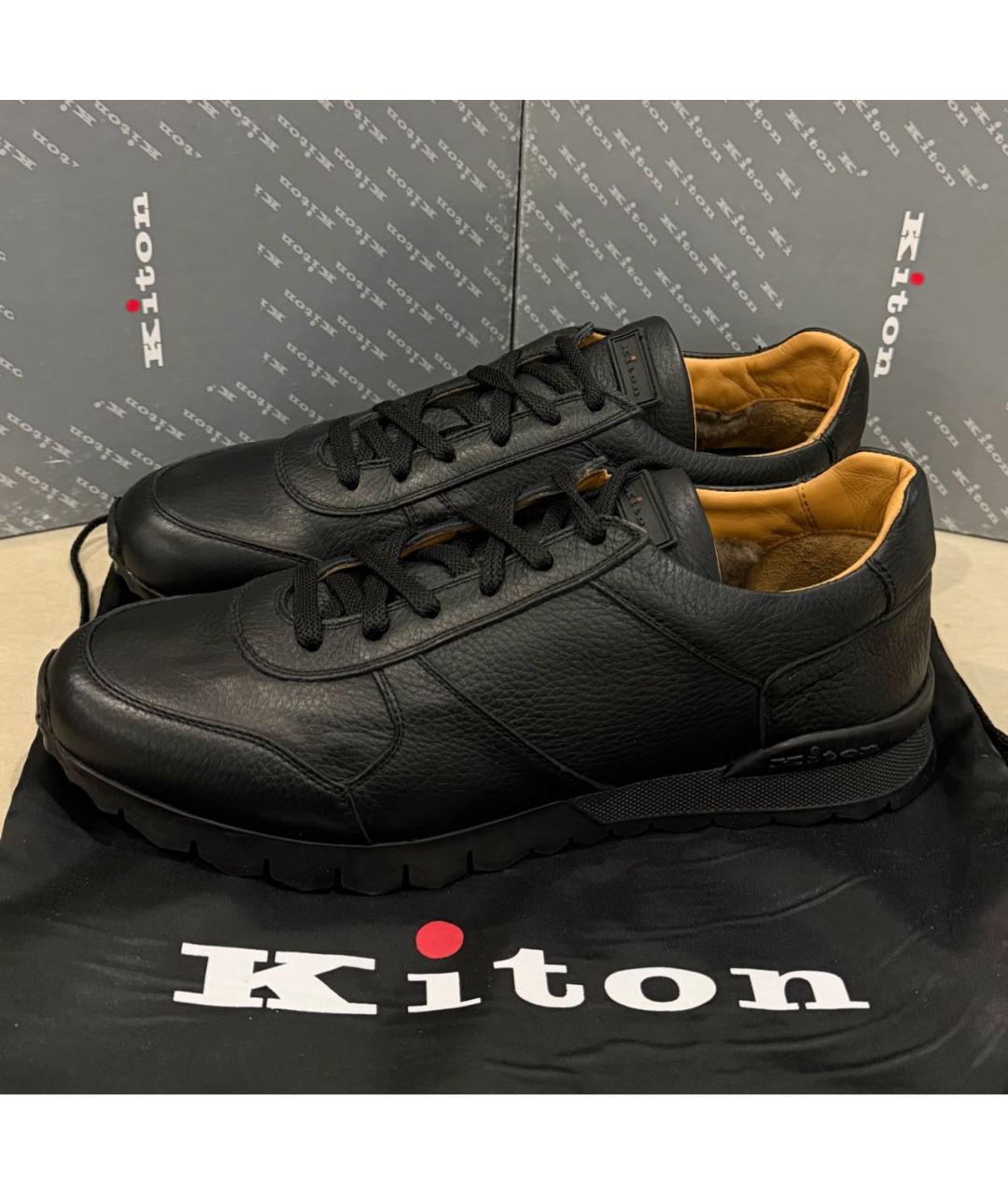 KITON Черные кожаные низкие кроссовки / кеды, фото 7