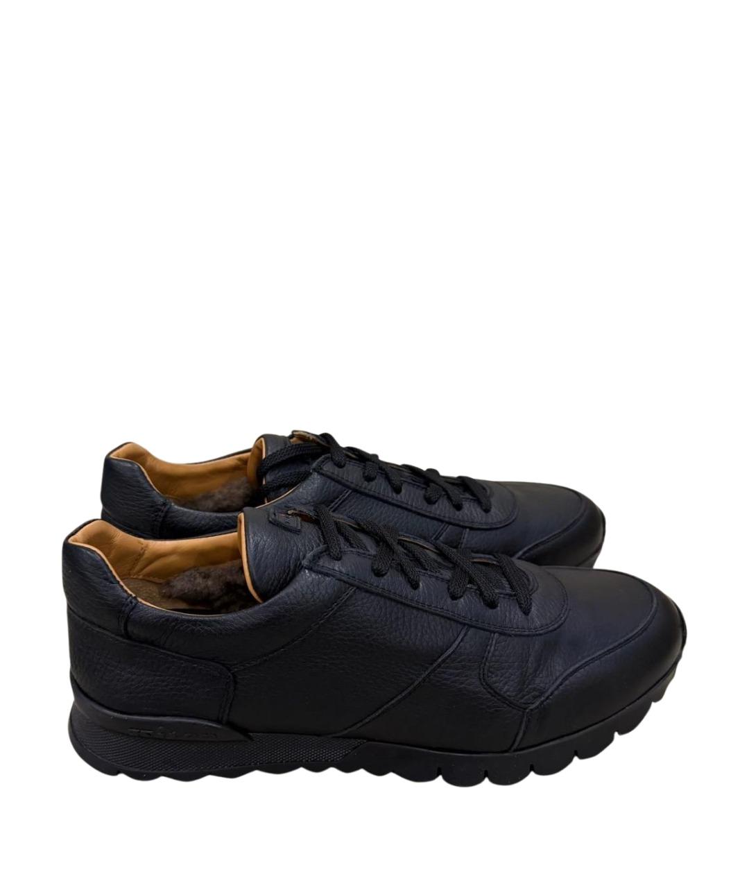 KITON Черные кожаные низкие кроссовки / кеды, фото 1