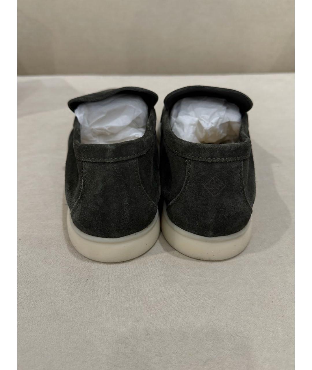 LORO PIANA Зеленые замшевые лоферы, фото 4