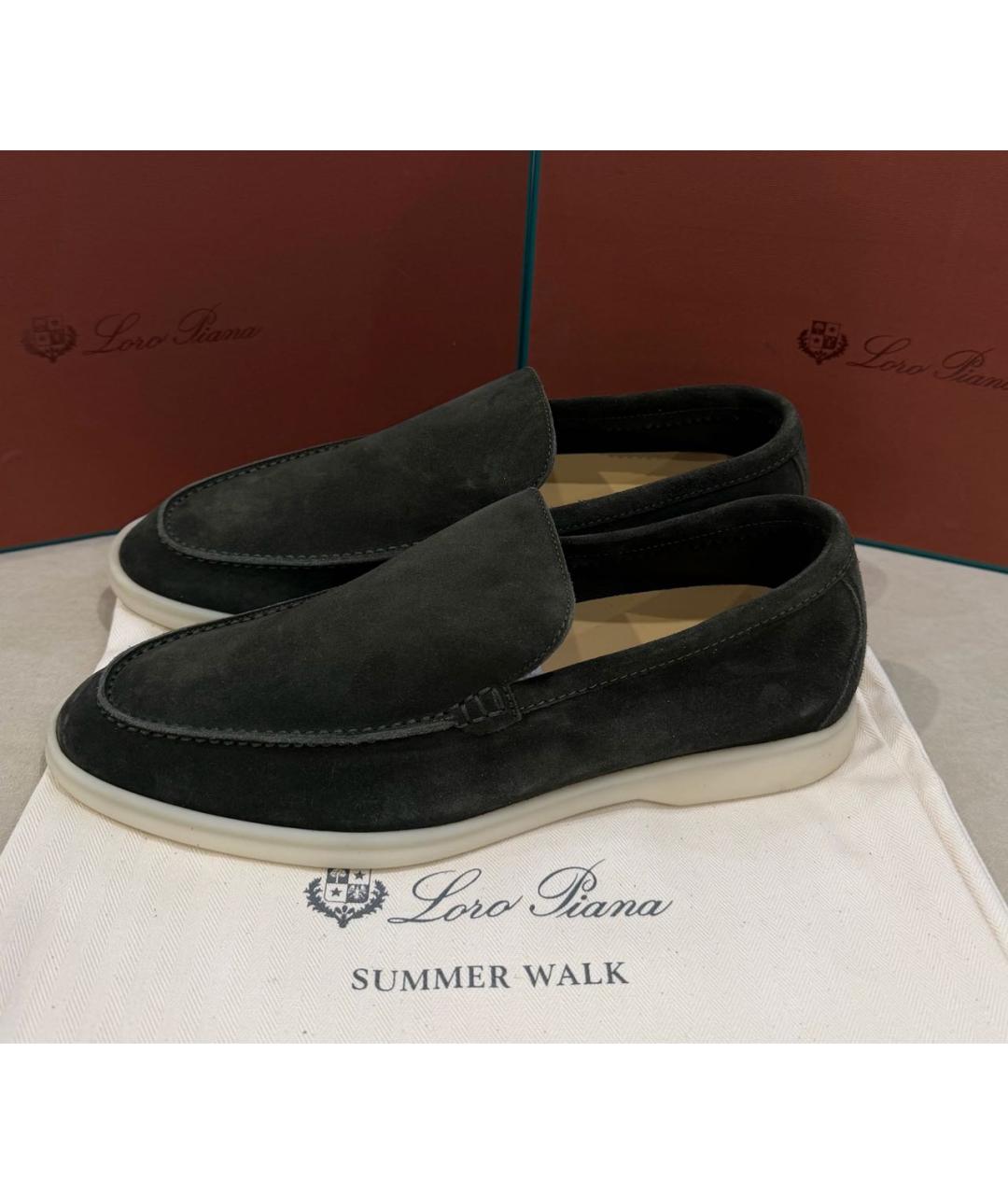 LORO PIANA Зеленые замшевые лоферы, фото 6