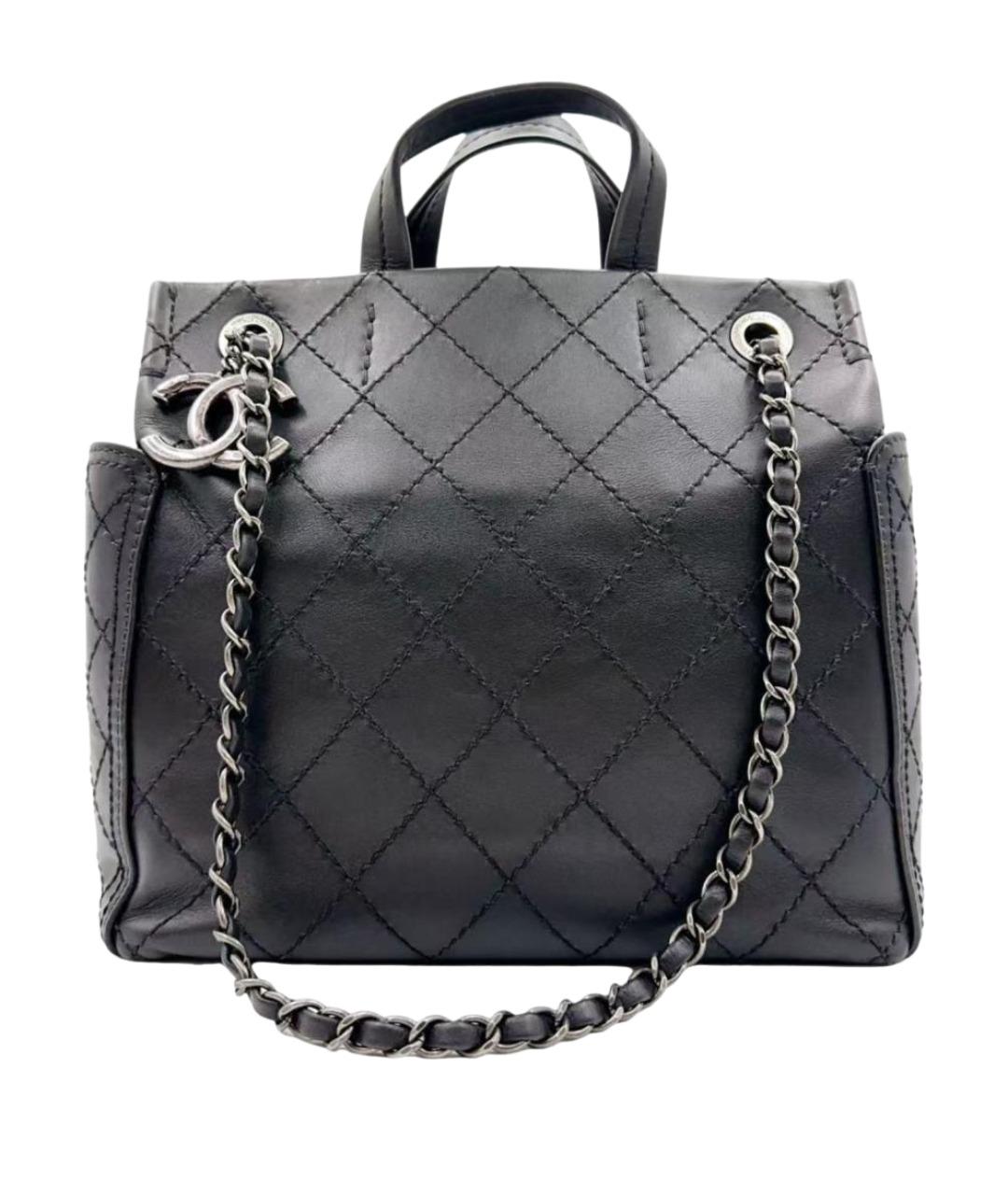 CHANEL Черная кожаная сумка с короткими ручками, фото 1