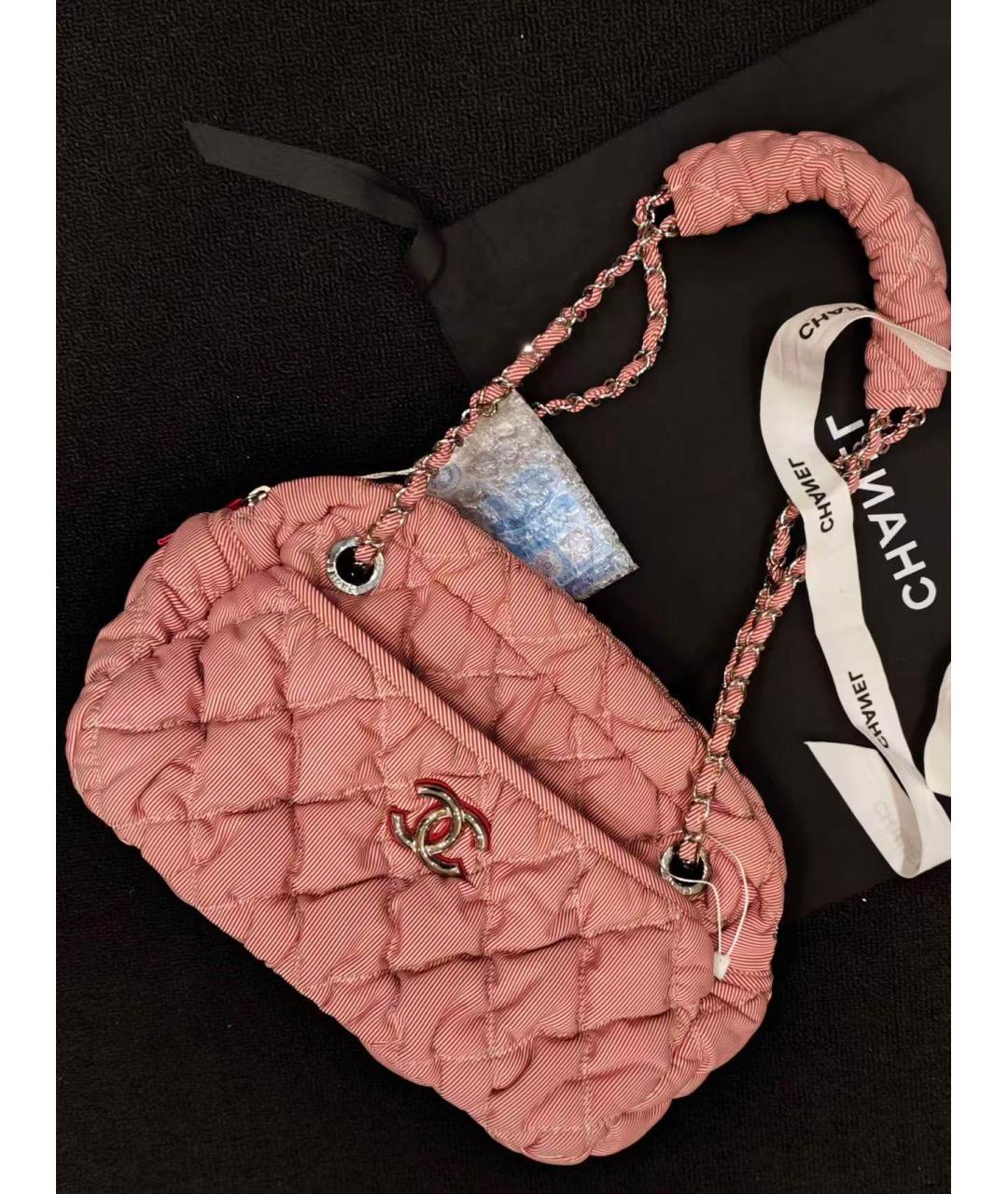 CHANEL Розовая тканевая сумка через плечо, фото 5
