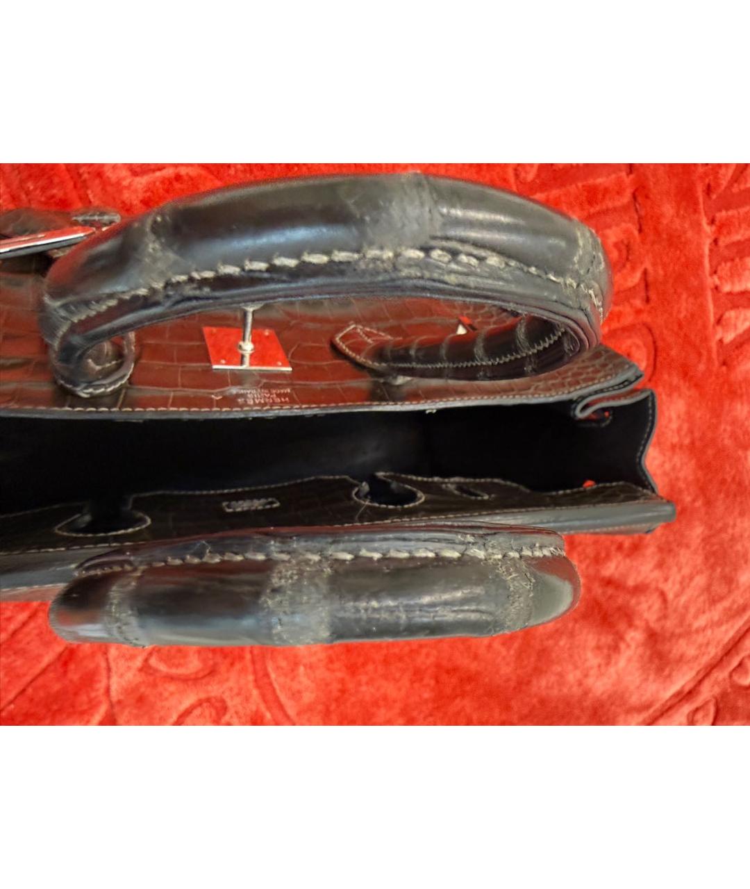 HERMES Серая сумка с короткими ручками из экзотической кожи, фото 4