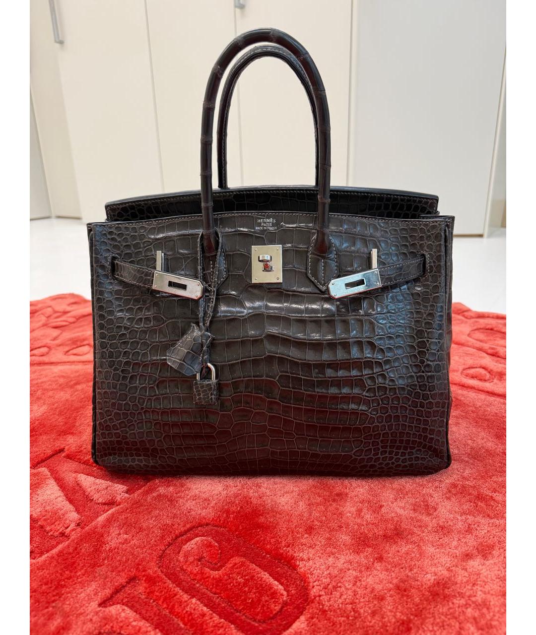 HERMES Серая сумка с короткими ручками из экзотической кожи, фото 8