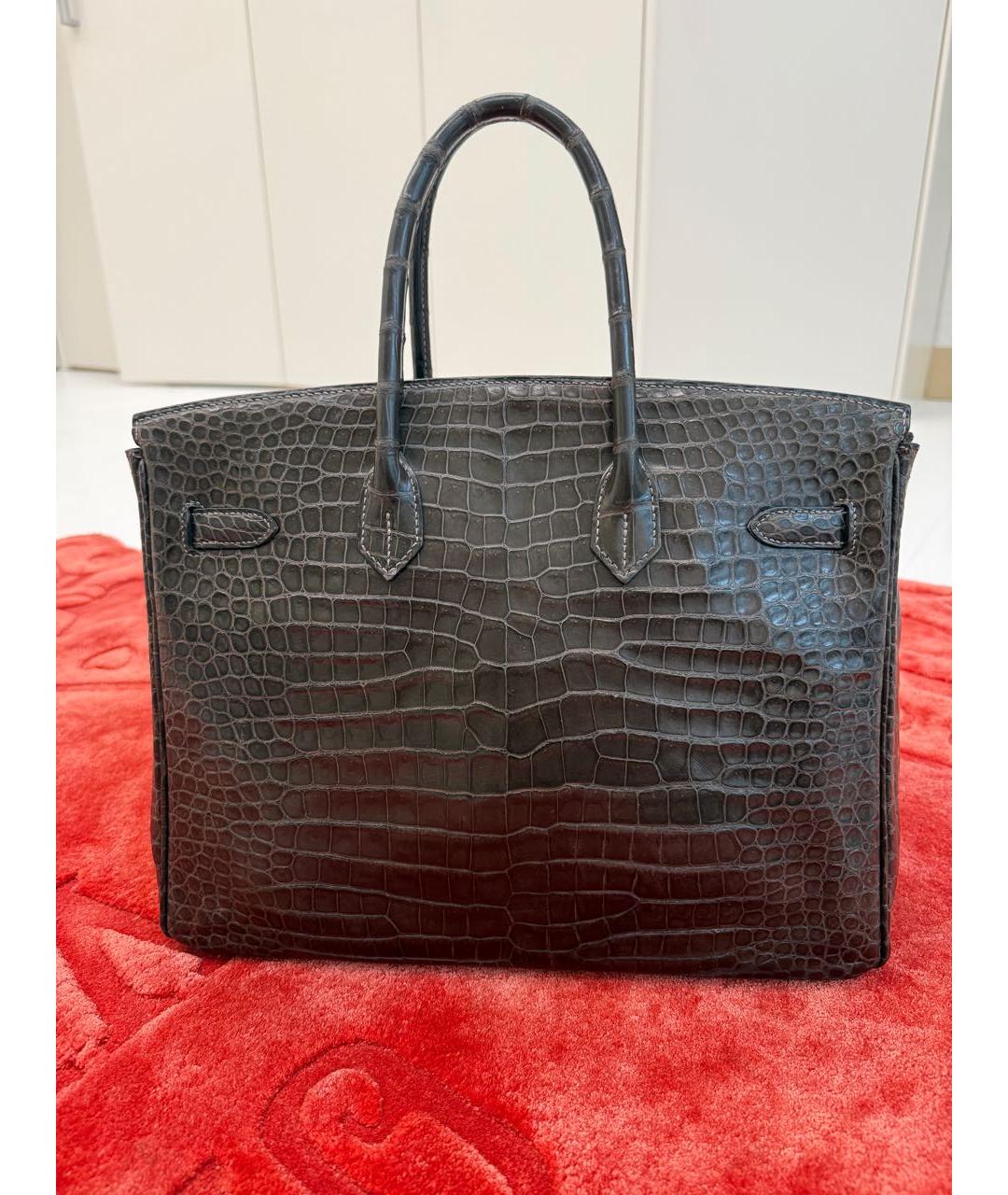 HERMES Серая сумка с короткими ручками из экзотической кожи, фото 2