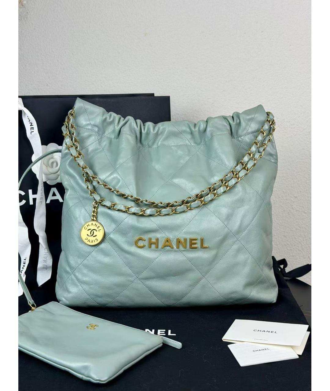 CHANEL Зеленая кожаная сумка тоут, фото 6