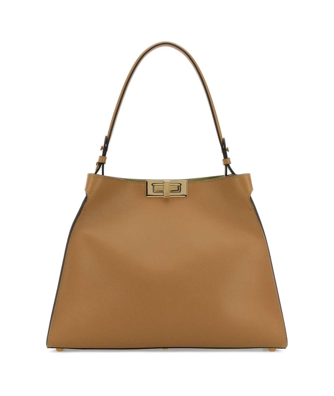 FENDI Бежевая кожаная сумка с короткими ручками, фото 1