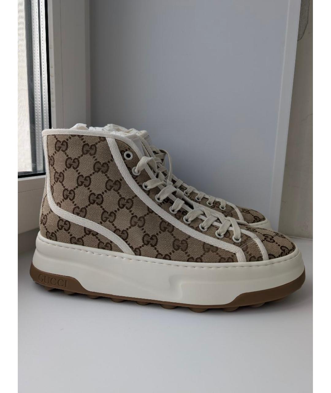 GUCCI Бежевые текстильные высокие кроссовки / кеды, фото 7