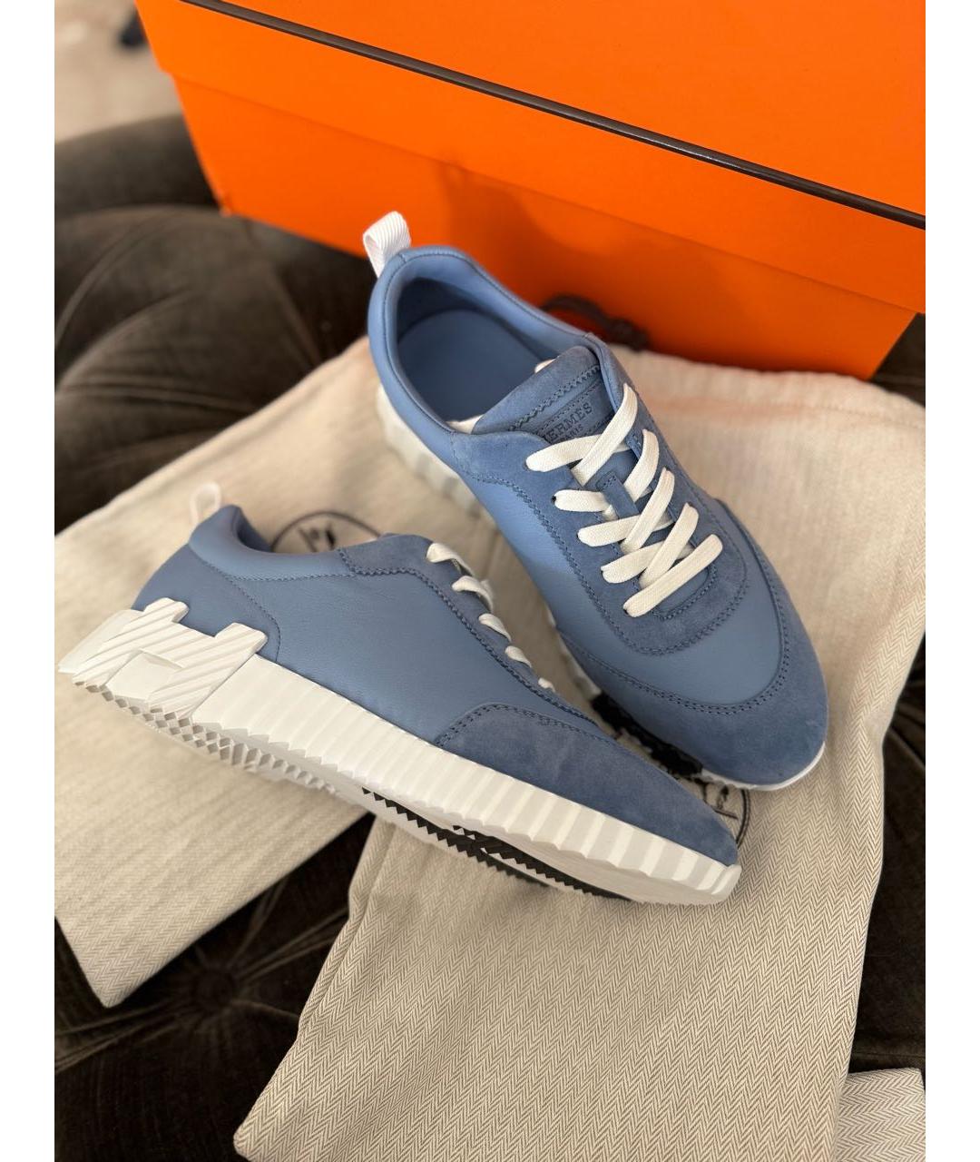 HERMES Голубые кожаные кроссовки, фото 9