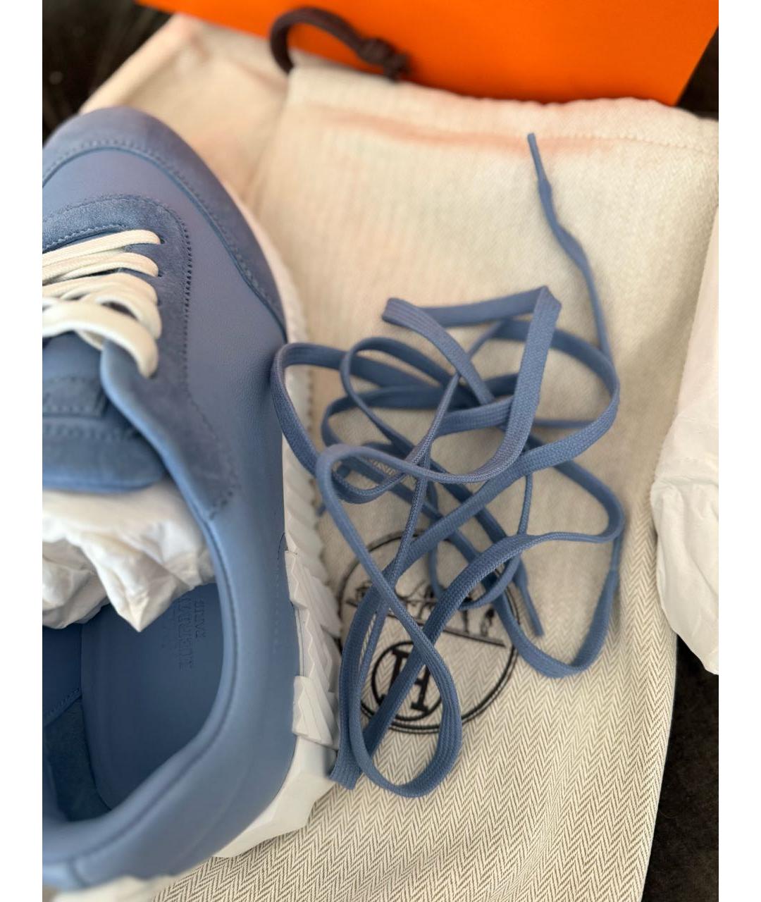 HERMES Голубые кожаные кроссовки, фото 4
