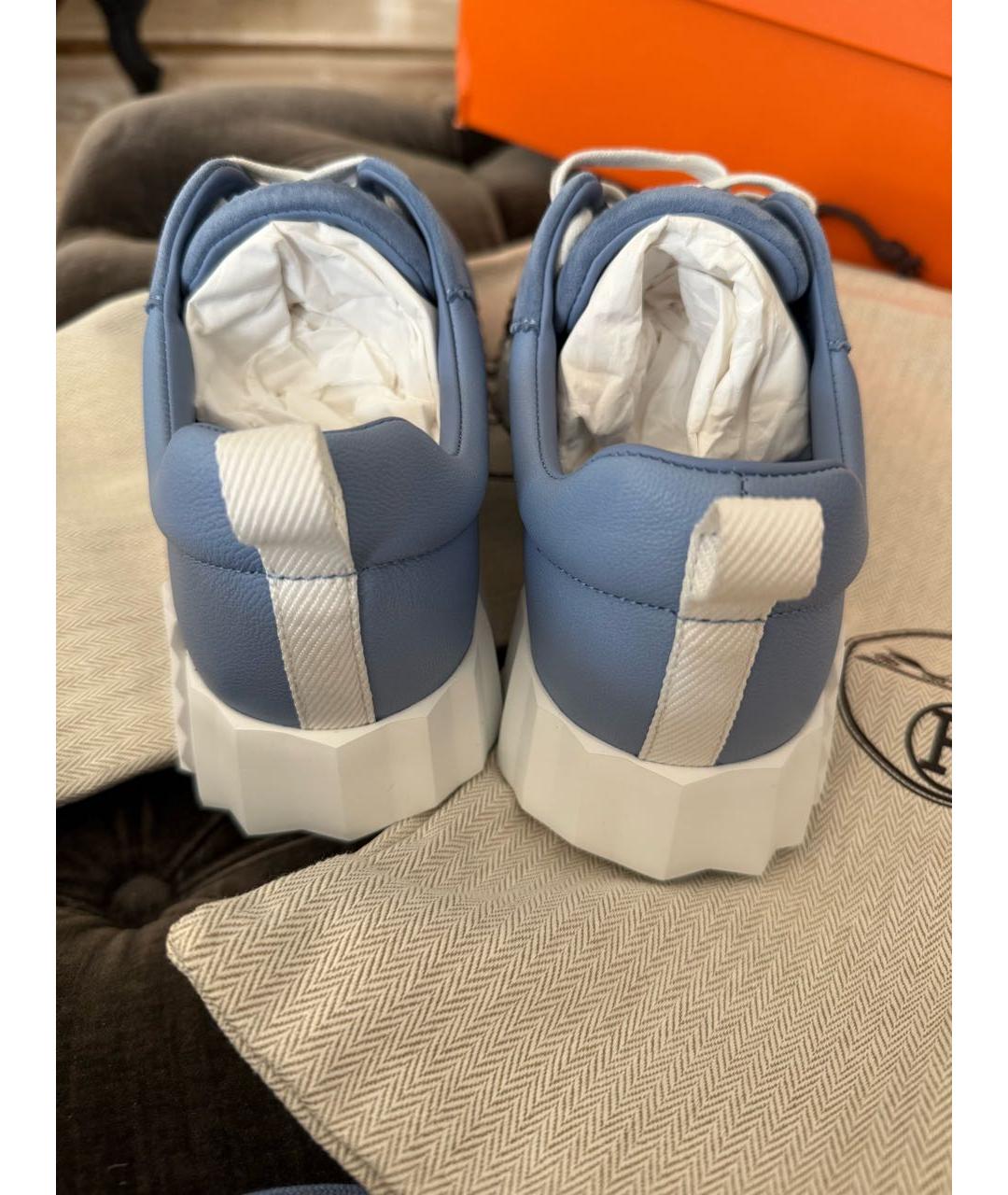 HERMES Голубые кожаные кроссовки, фото 8