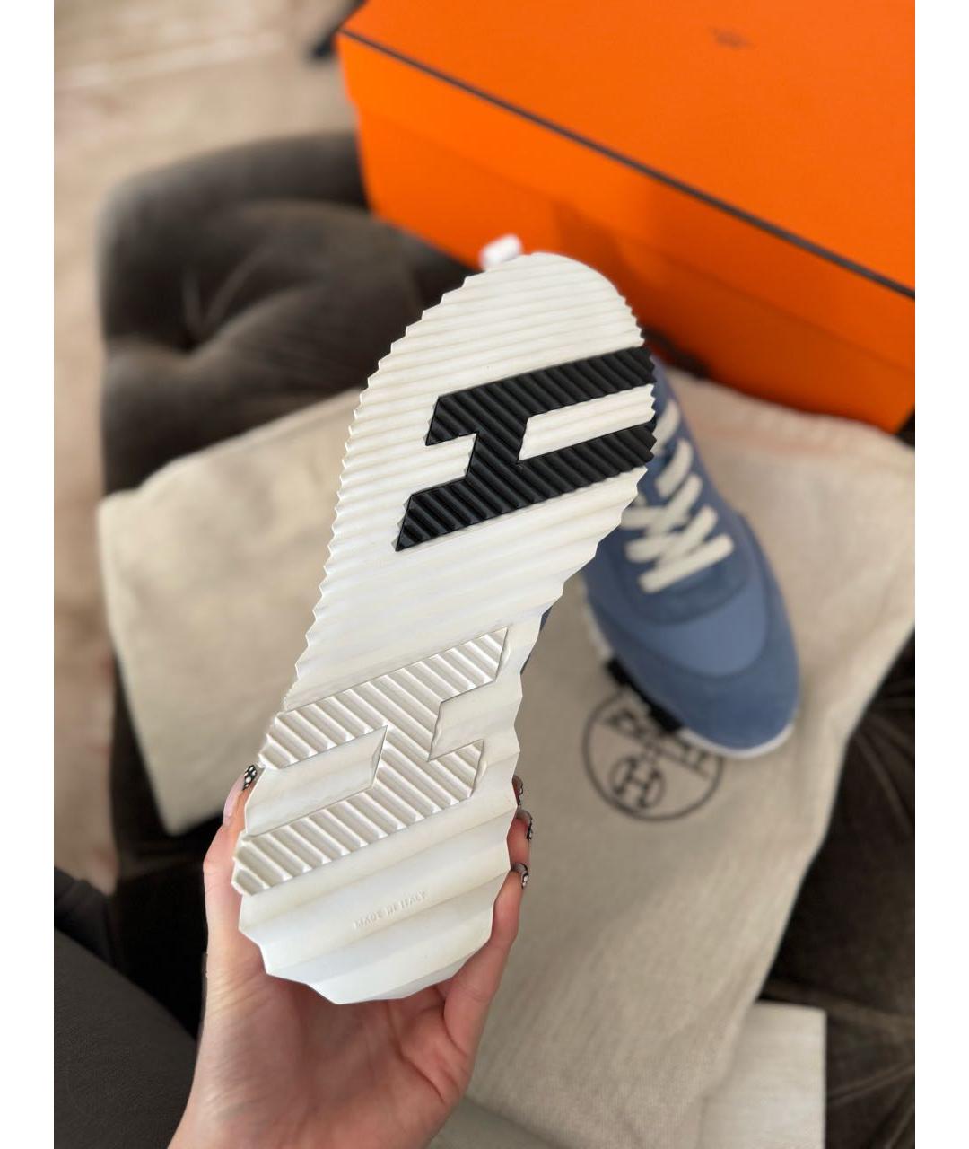 HERMES Голубые кожаные кроссовки, фото 3