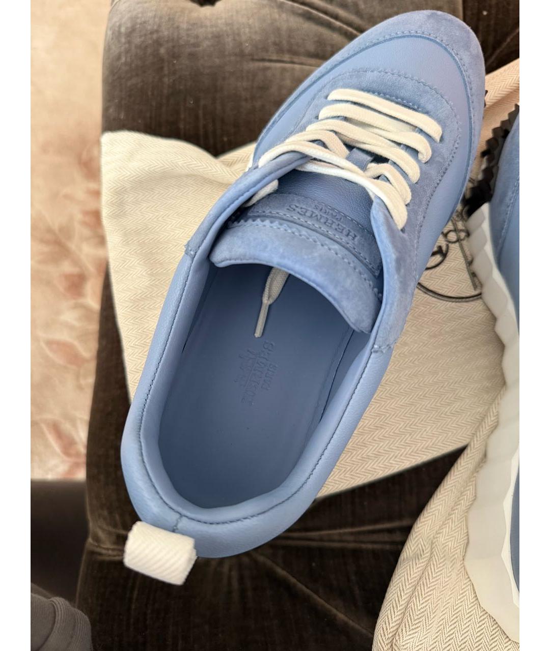 HERMES Голубые кожаные кроссовки, фото 7