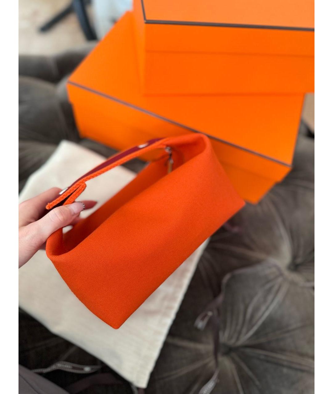 HERMES Оранжевая хлопковая косметичка, фото 2