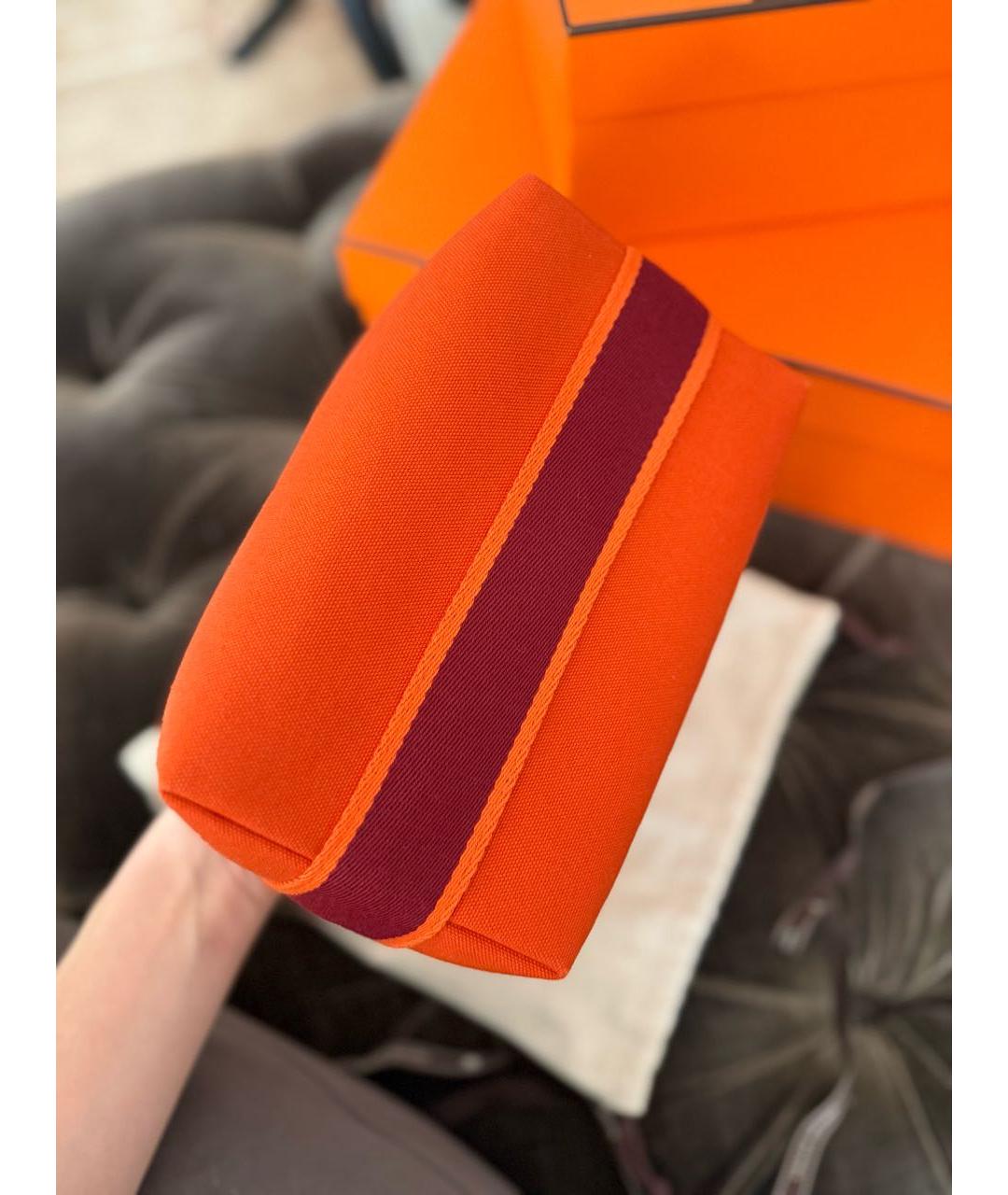 HERMES Оранжевая хлопковая косметичка, фото 5