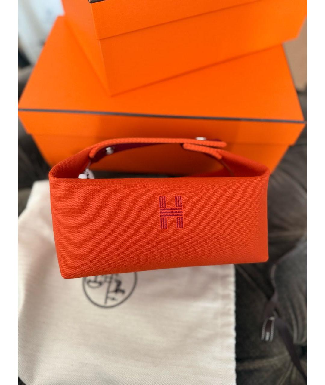 HERMES Оранжевая хлопковая косметичка, фото 6