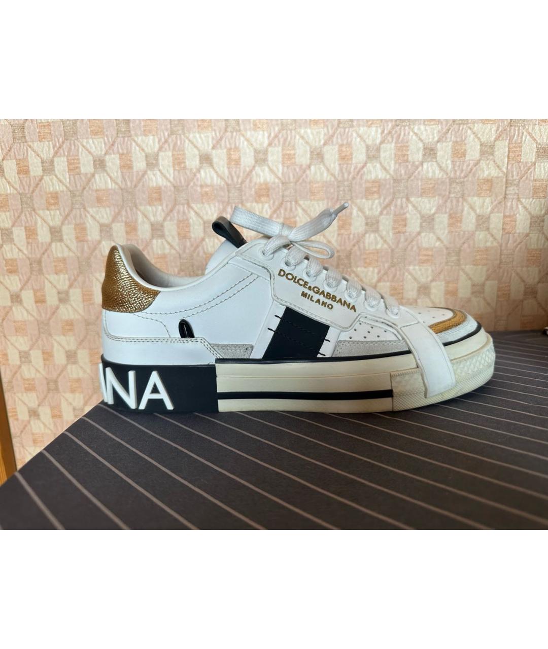 DOLCE&GABBANA Белые кожаные кеды, фото 5
