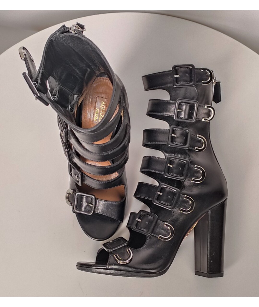 AQUAZZURA Черные кожаные босоножки, фото 4