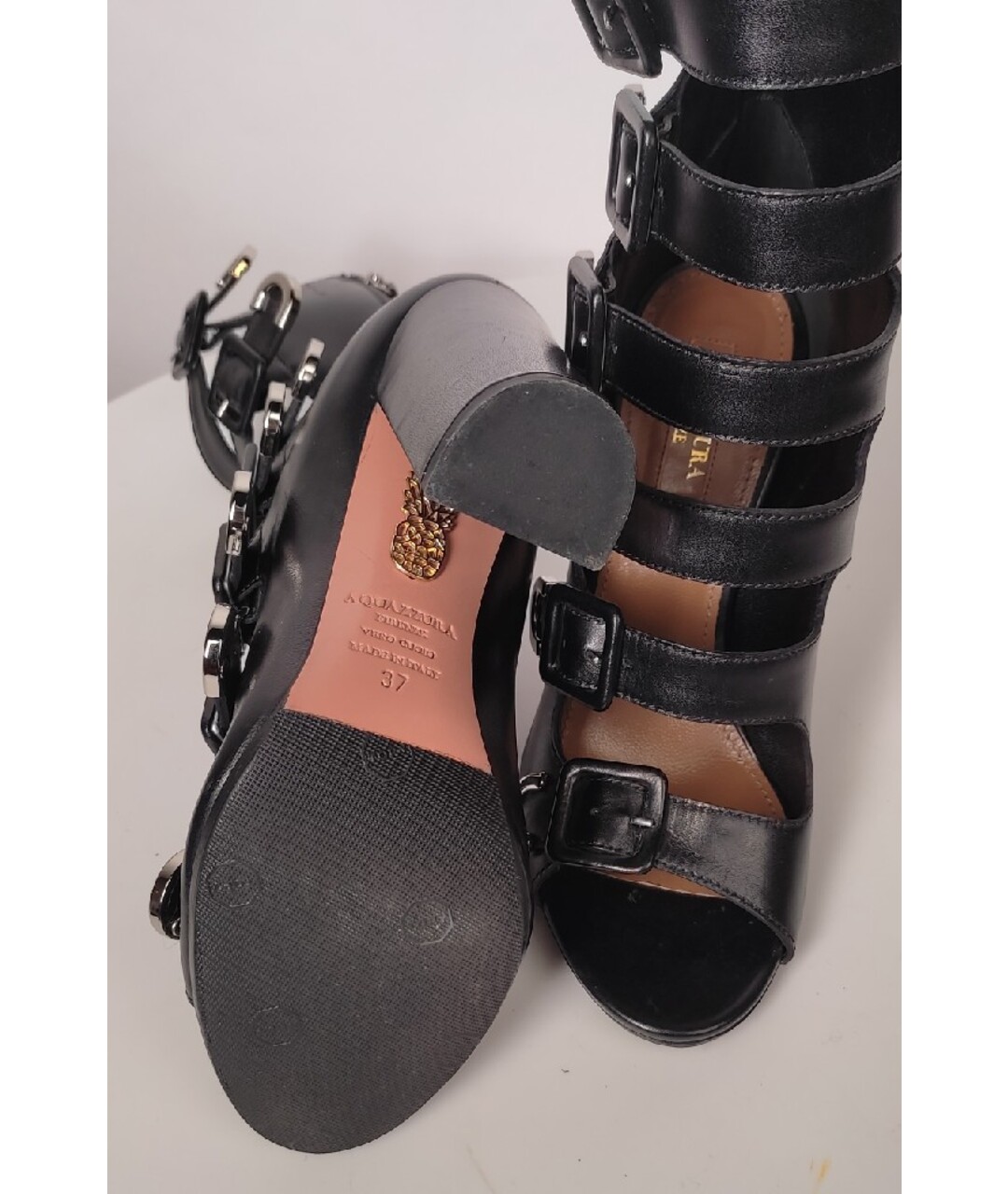 AQUAZZURA Черные кожаные босоножки, фото 5