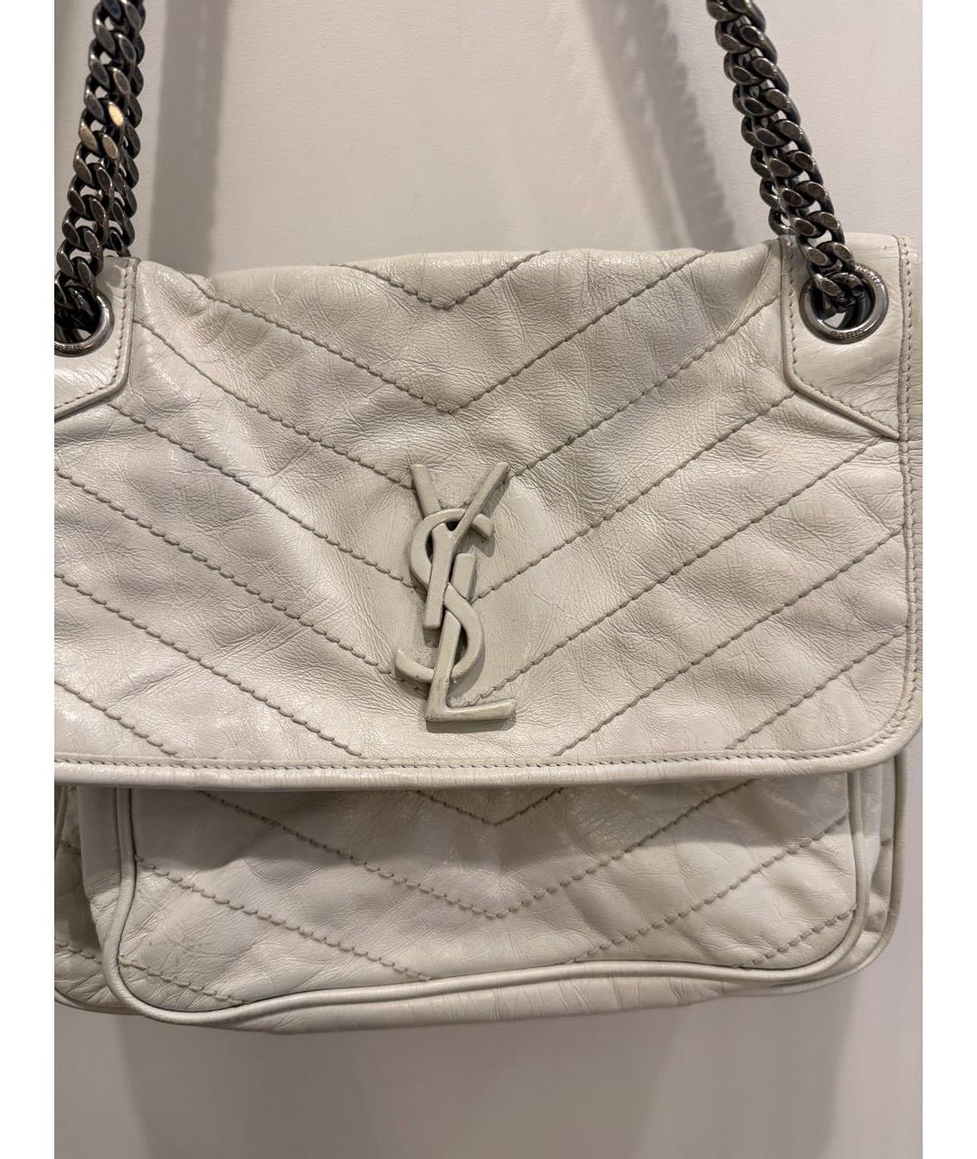 SAINT LAURENT Белая кожаная сумка через плечо, фото 2