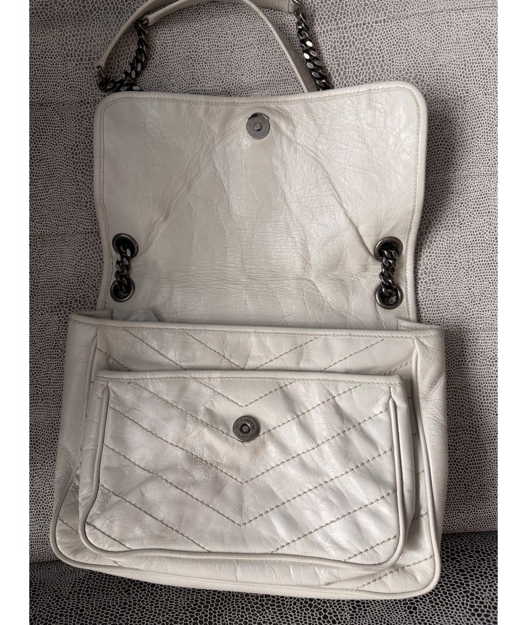 SAINT LAURENT Белая кожаная сумка через плечо, фото 3