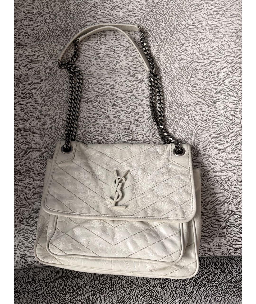 SAINT LAURENT Белая кожаная сумка через плечо, фото 9
