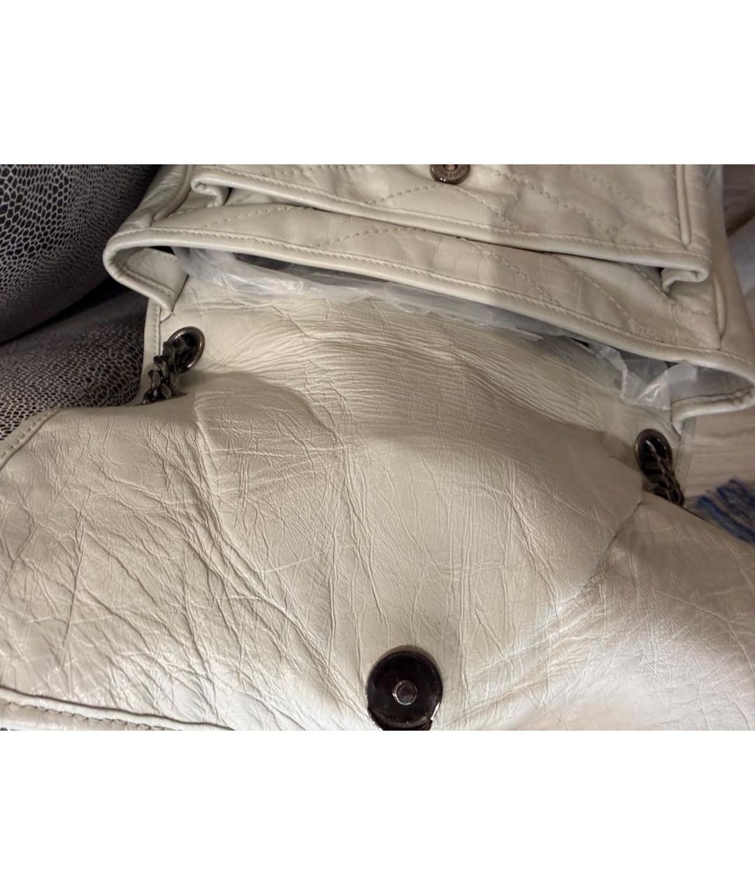SAINT LAURENT Белая кожаная сумка через плечо, фото 8