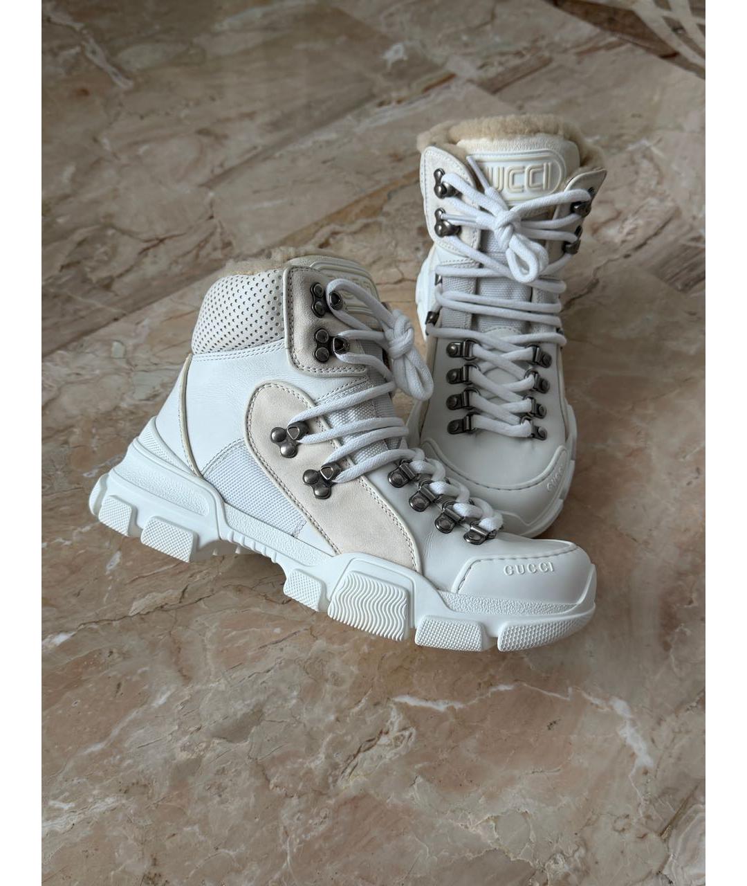 GUCCI Белые кожаные ботинки, фото 5