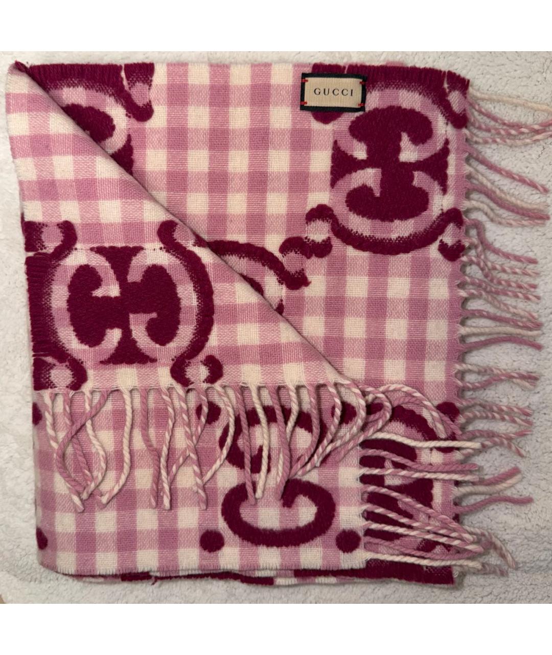 GUCCI Розовый шерстяной шарф, фото 4