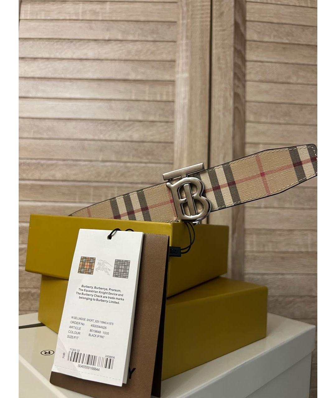 BURBERRY Бежевый кожаный ремень, фото 6