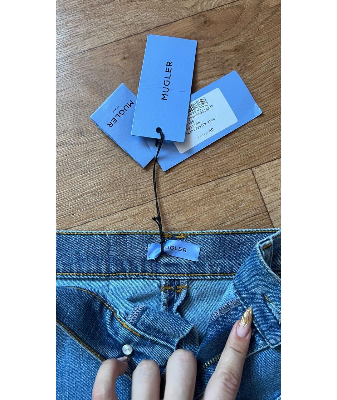 MUGLER Голубые хлопковые джинсы слим, фото 3