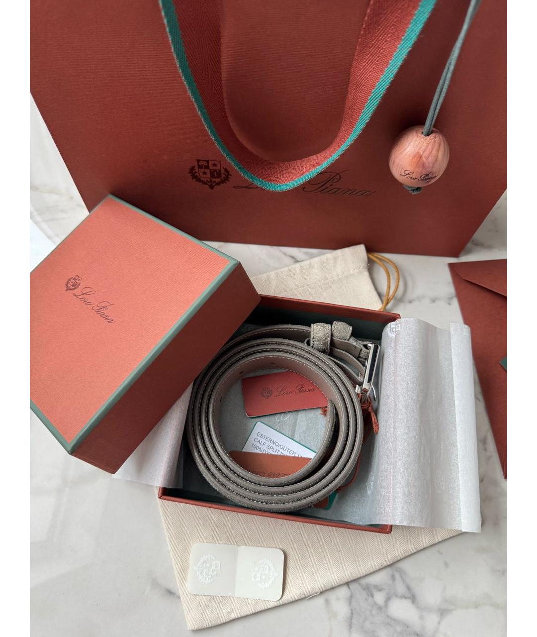 LORO PIANA Серый замшевый ремень, фото 7