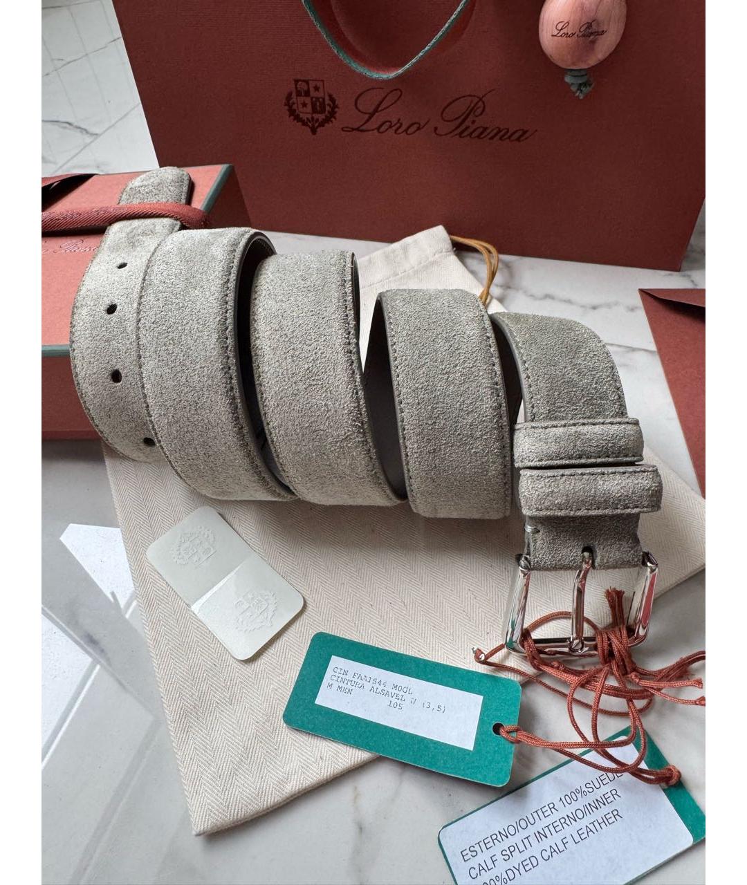 LORO PIANA Серый замшевый ремень, фото 9
