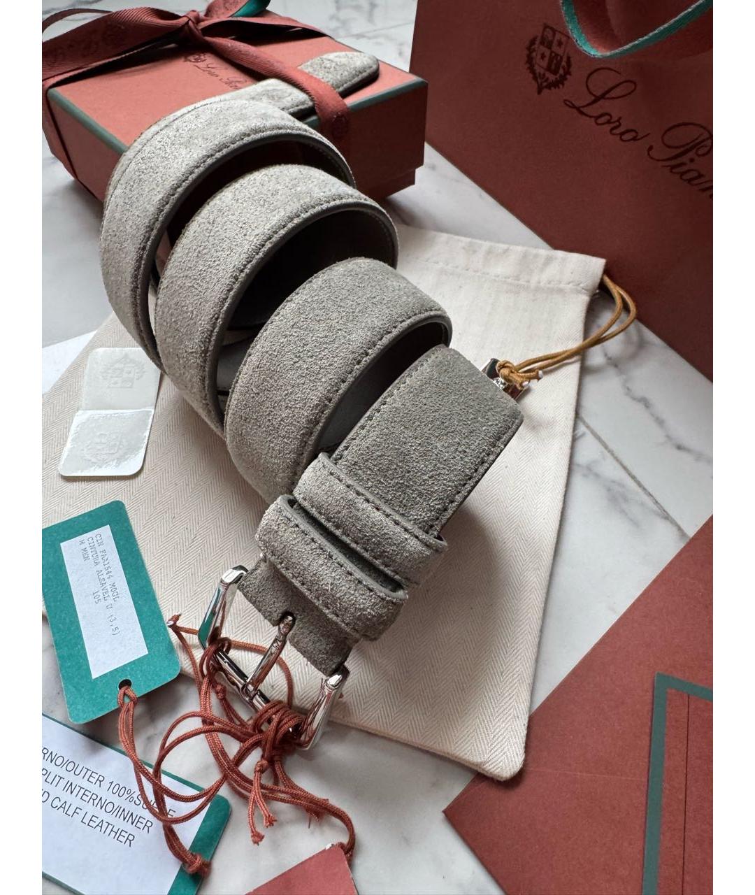 LORO PIANA Серый замшевый ремень, фото 8