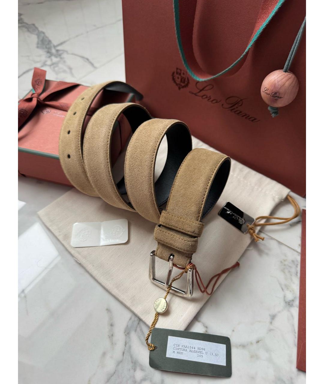 LORO PIANA Бежевый замшевый ремень, фото 9