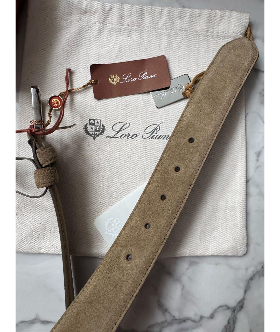 LORO PIANA Бежевый замшевый ремень, фото 6