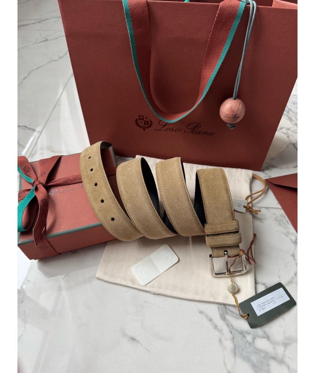 LORO PIANA Бежевый замшевый ремень, фото 8