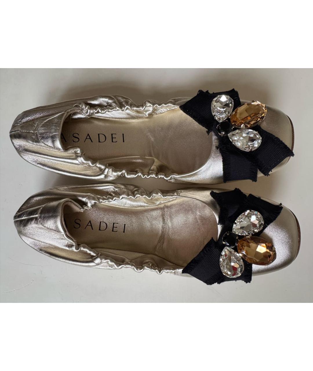 CASADEI Золотые кожаные балетки, фото 6